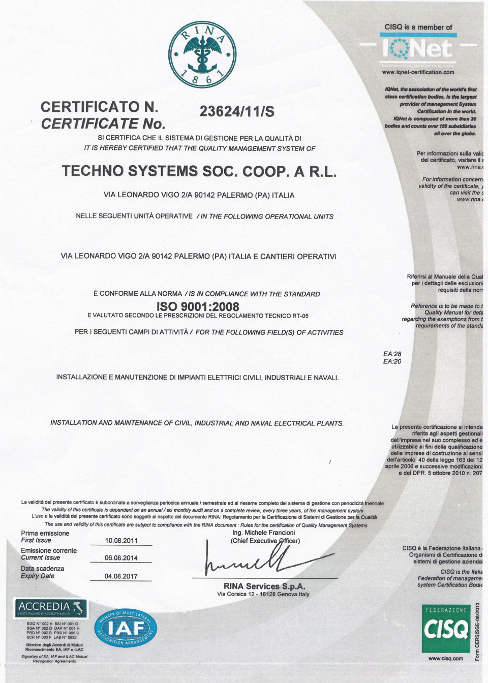 Certificazione Techno Systems